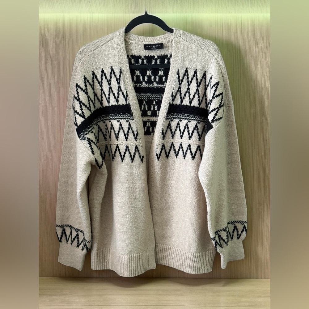 Lane Bryant Beige and Black Cardigan Sweater